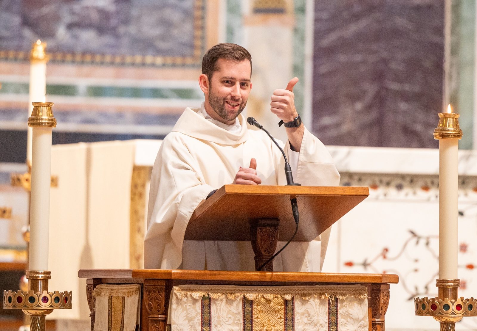 Father James Glasgow, the chaplain to the Catholic Newman Center at George Washington University, gives the homily at the Youth Mass for Life on Jan. 24, 2025 at the Cathedral of St. Matthew the Apostle in Washington, D.C. The annual Mass sponsored by The Roman Catholic Archdiocese of Washington preceded the March for Life in the nation’s capital. (Catholic Standard photo by Mihoko Owada)