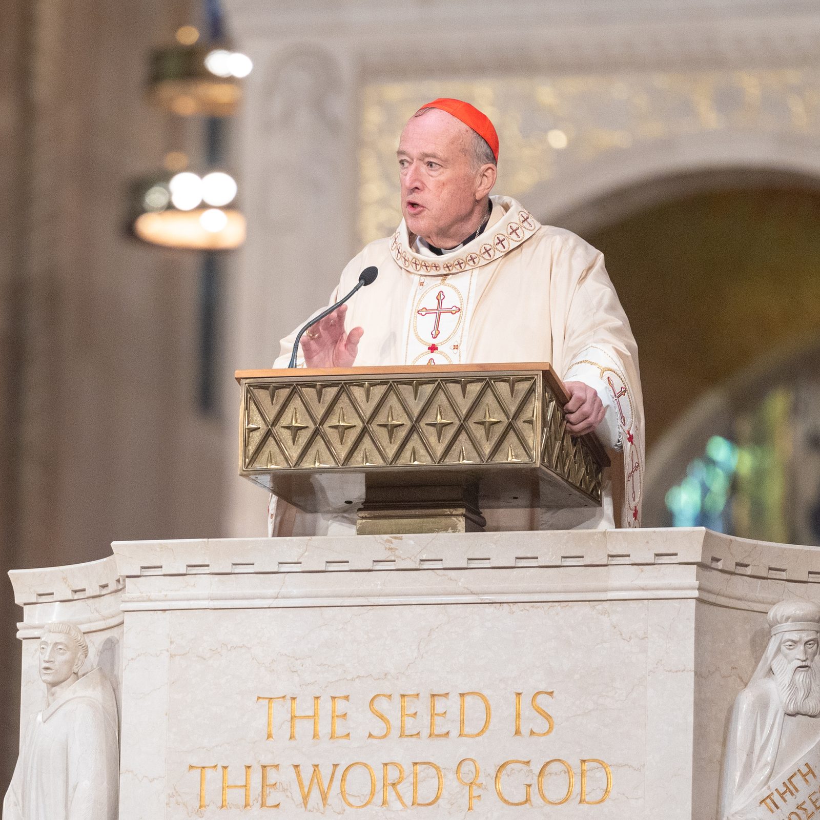 Cardinal Robert McElroy, the newly installed archbishop of Washington delivers his homily during the March 11, 2025 Solemn Mass of Installation at the Basilica of the National Shrine of the Immaculate Conception. (Catholic Standard photo by Mihoko Owada)