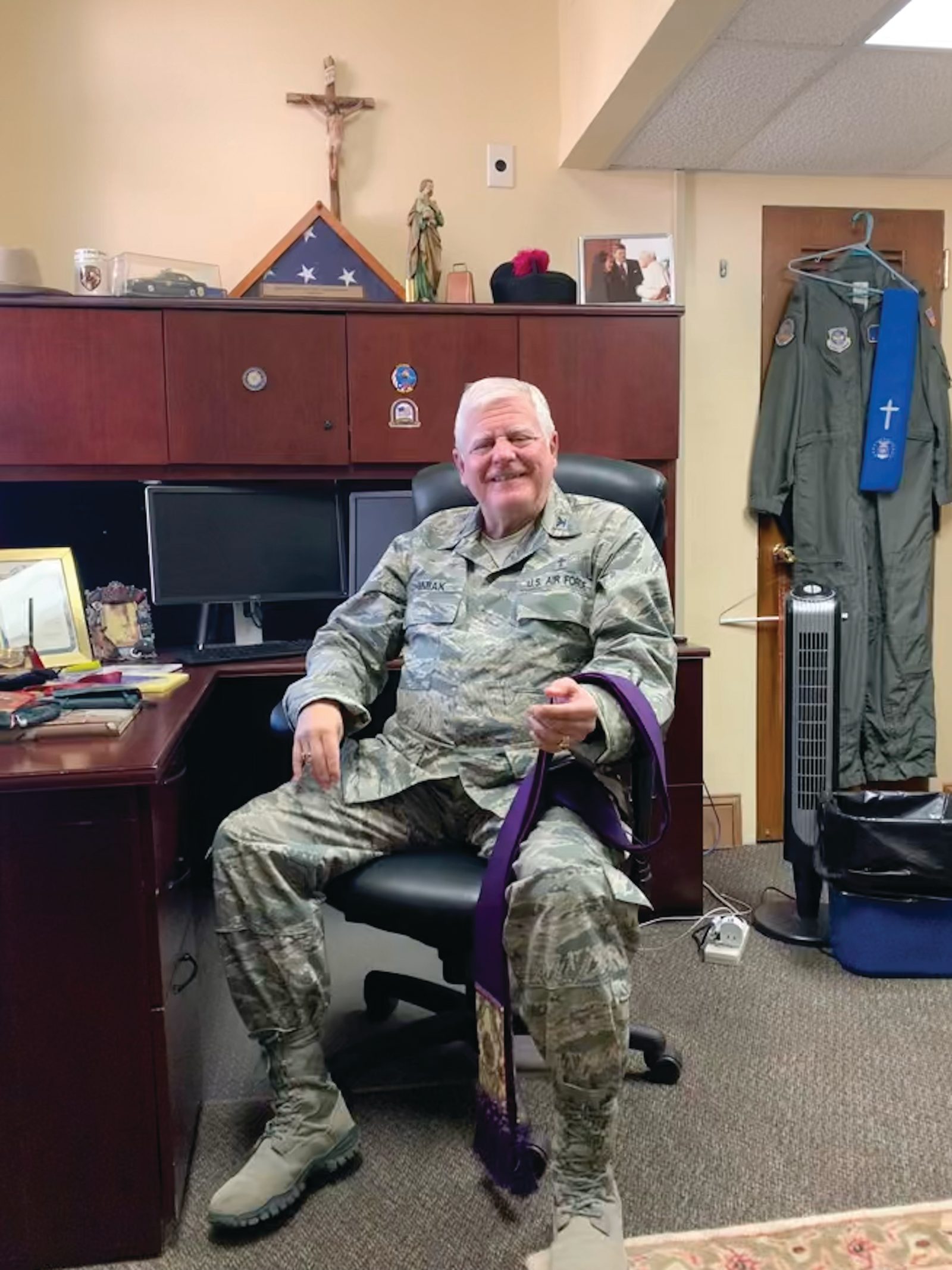 Msgr. Karl Chimiak in his office during his service as a chaplain in the U.S. Air Force Reserve, where he provided spiritual guidance to service members for more than 25 years. (Photo courtesy of Msgr. Karl Chimiak)
