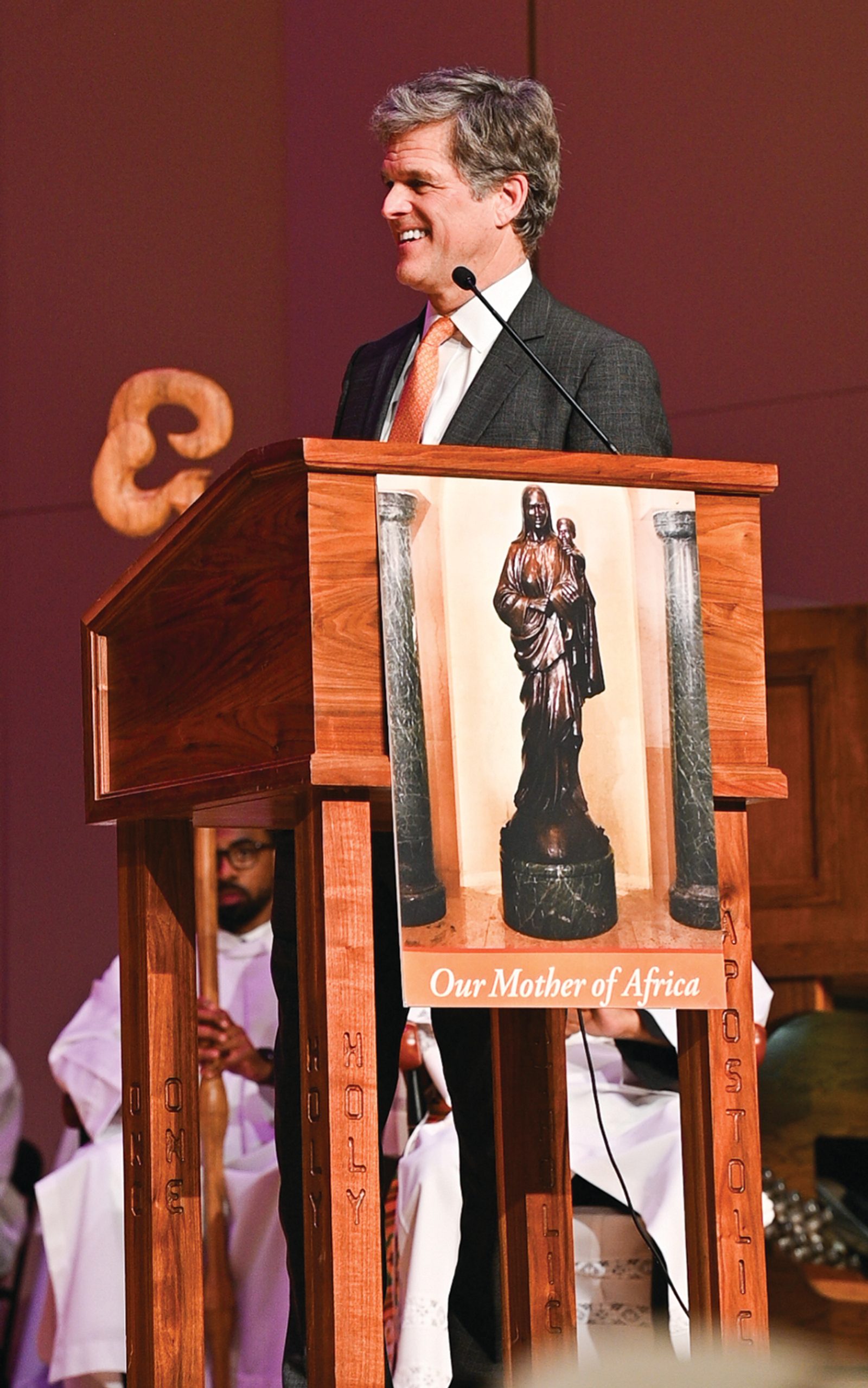 Tim Shriver thanks Morehouse College in his speech and reflects on his parents’ legacy and contributions to civil rights after the Mass in their honor at the college’s Martin Luther King International Chapel. (Photo by Julianna Leopold of the Georgia Bulletin newspaper of the Archdiocese of Atlanta)