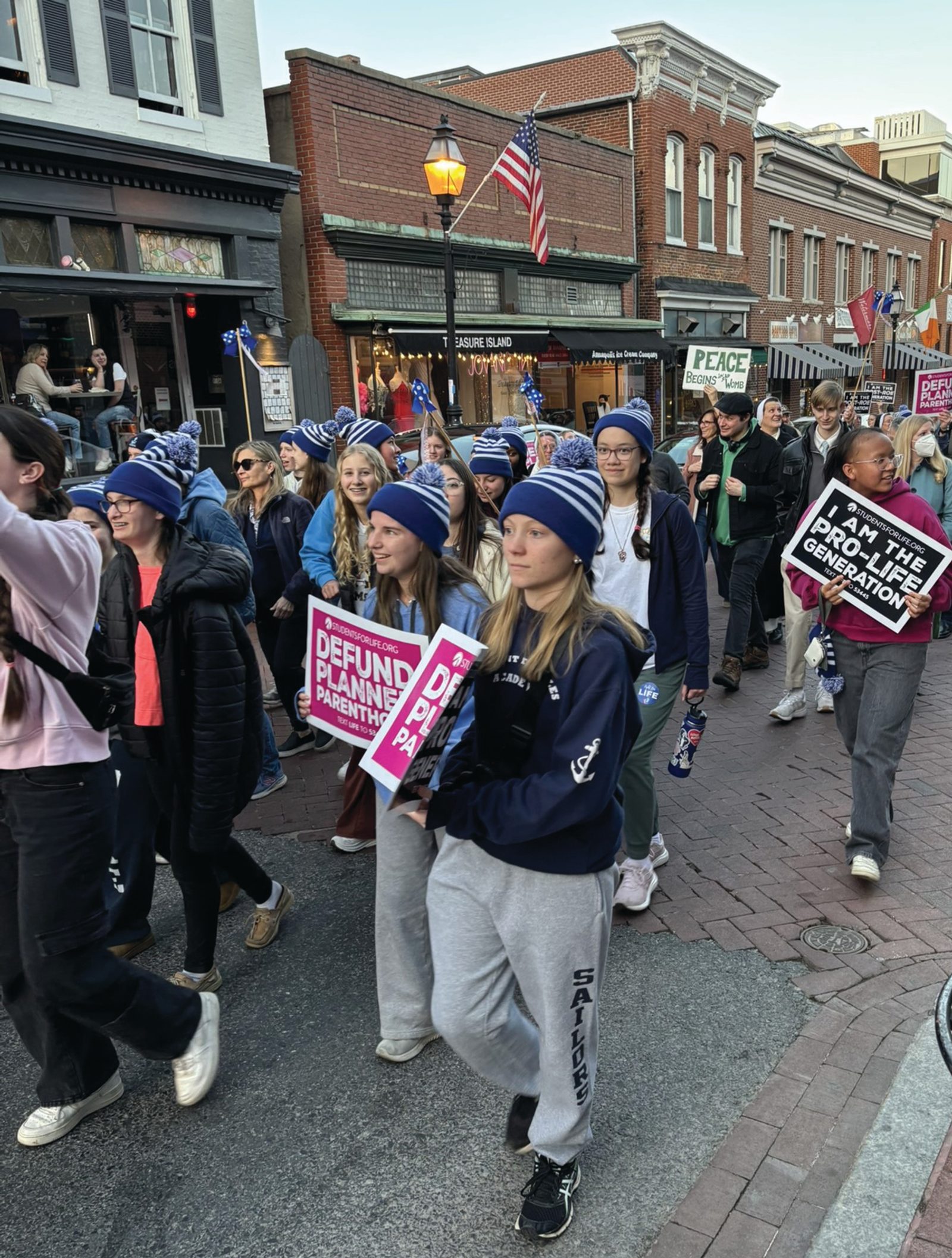 Students from Mount de Sales Academy in Catonsville, wearing caps, participate in the March 27, 2025, Maryland March for Life in Annapolis. (Photo by George P. Matysek, Baltimore Catholic Review)