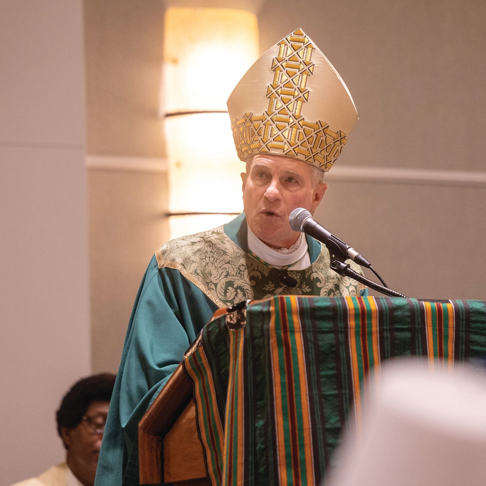 Archbishop Timothy Broglio, who also leads the Archdiocese for the Military Services, USA, and serves as president of the U.S. Conference of Catholic Bishops, speaks during a July 20 Mass opening the Knights of Peter Claver’s 109th annual Senior National Convention. The Mass and convention were held at the Bethesda North Marriott Hotel and Conference Center. (CS photo by Mihoko Owada)