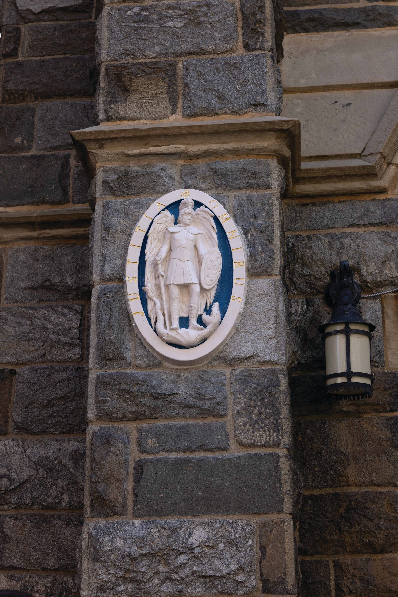 The new street shrine to St. Michael the Archangel, defender of God’s People and patron of police, at St. Mary Mother of God Catholic Church. (CS photo by Andrew Biraj)