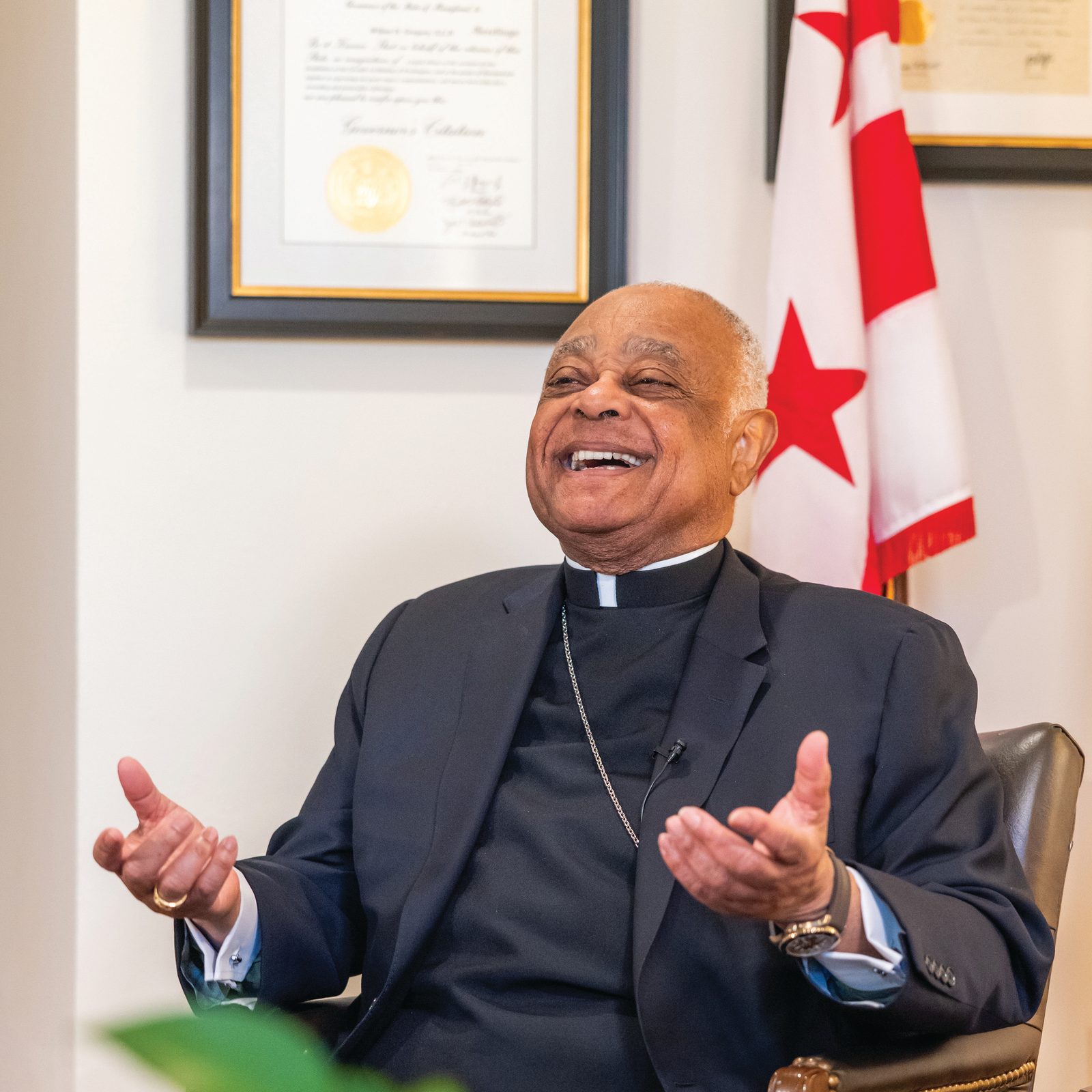 Cardinal Wilton Gregory laughs during an interview on Jan. 15, 2025 with the editors of the Catholic Standard and El Pregonero newspapers of The Roman Catholic Archdiocese of Washington. (Catholic Standard photo by Andrew Biraj)