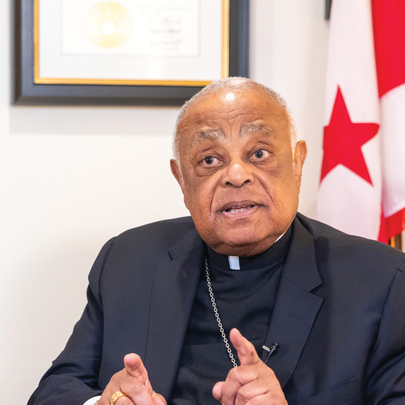 Cardinal Wilton Gregory makes a point during an interview on Jan. 15, 2025 with the editors of the Catholic Standard and El Pregonero newspapers of The Roman Catholic Archdiocese of Washington. (Catholic Standard photo by Andrew Biraj)