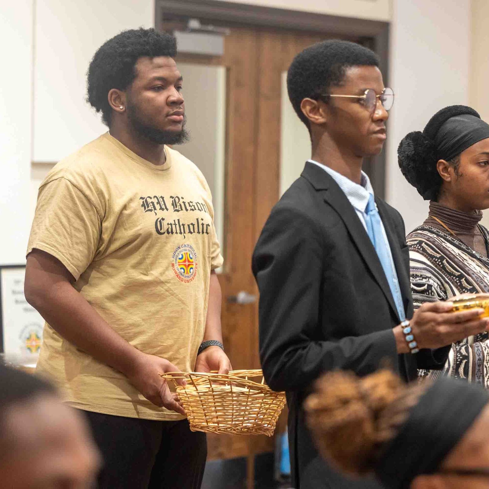 Howard University students bring the offertory gifts to the altar during a Mass that Washington Cardinal Robert W. McElroy celebrated there on Feb. 1, 2026. (Catholic Standard photo by Mihoko Owada)