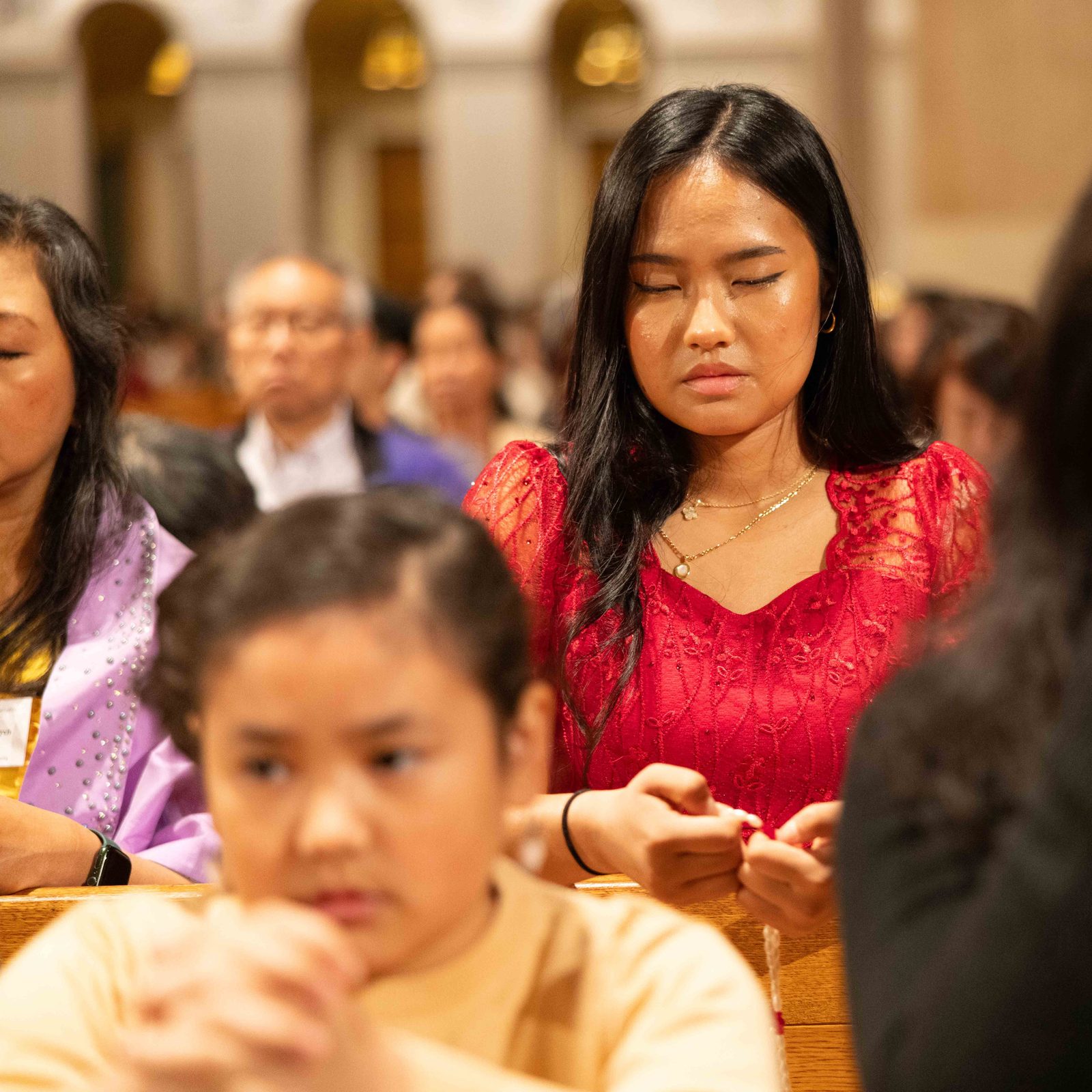 People pray at a Mass during the 21st annual Asian and Pacific Island Catholics Marian Pilgrimage to the Basilica of the National Shrine of the Immaculate Conception on May 4, 2024. (Photos by Andrew Biraj)