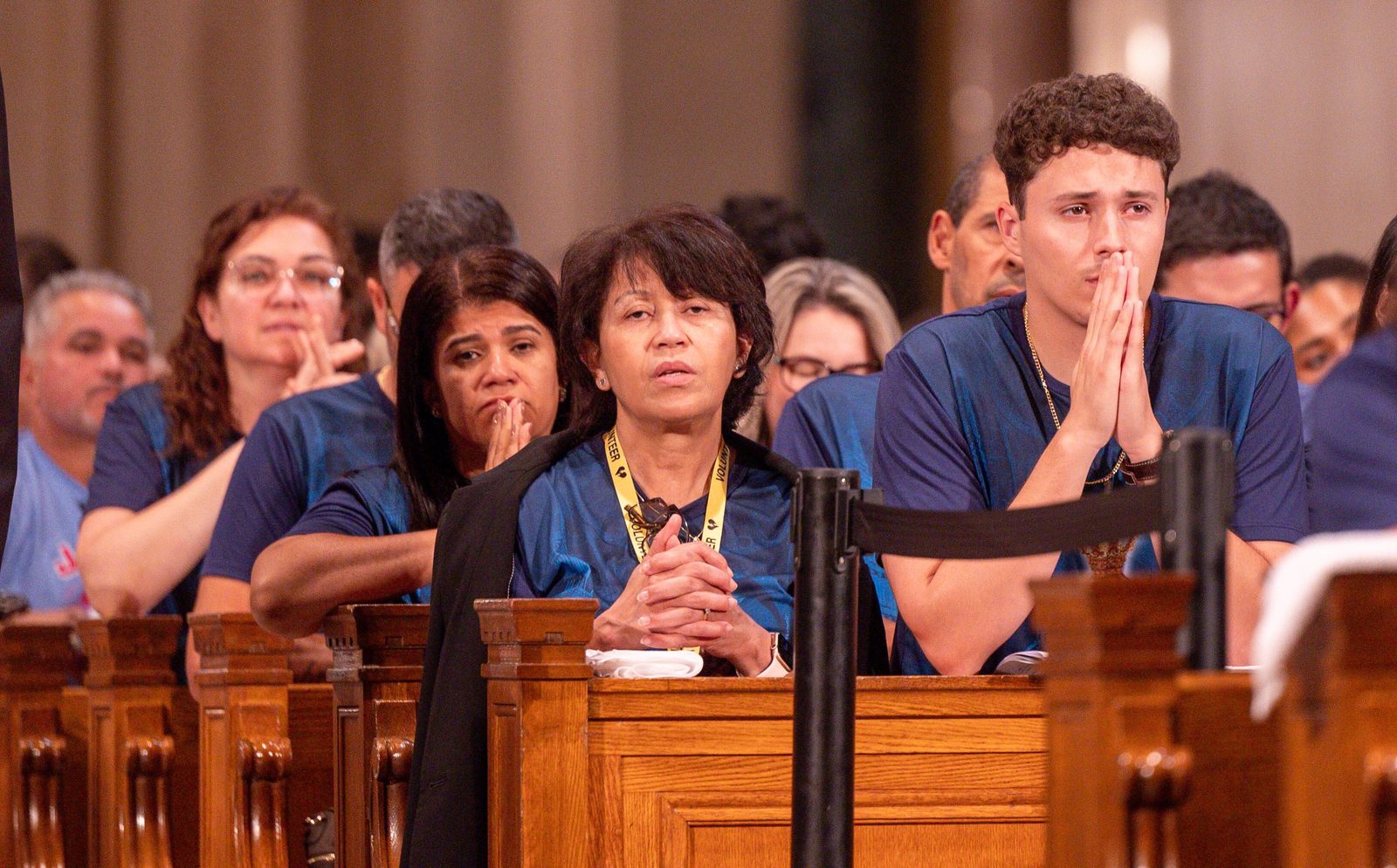 Pilgrims pray during a Mass on Sept. 14, 2024 at the Basilica of the National Shrine of the Immaculate Conception that marked the dedication of new oratory there honoring Our Lady of Aparecida, the patroness of Brazil. (Carroll Media photos by Mihoko Owada)