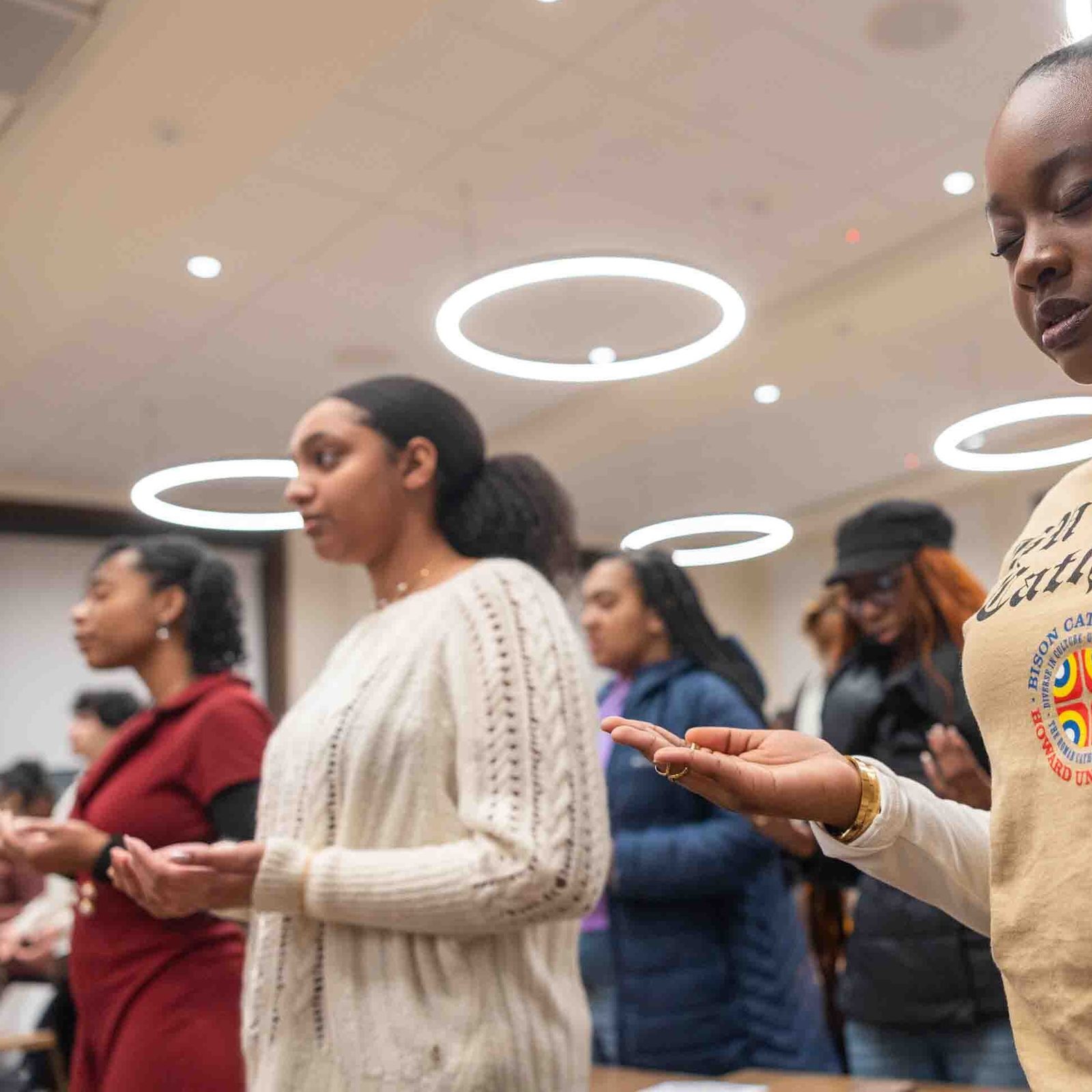 Students pray during a Mass celebrated by Washington Cardinal Robert W. McElroy at Howard University on Feb. 1, 2026. (Catholic Standard photo by Mihoko Owada)