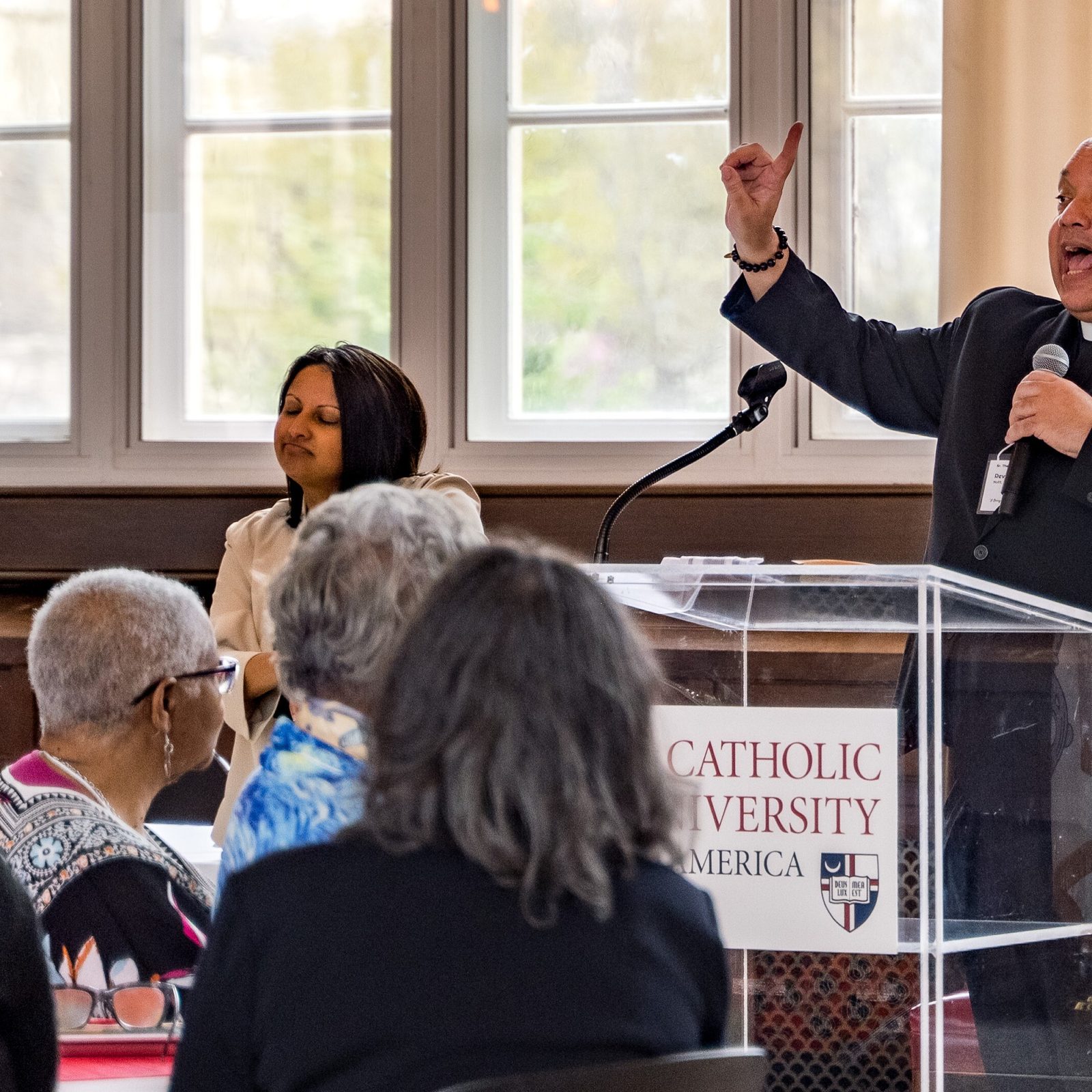 Redemptorist Father Maurice Nutt delivers the keynote address March 29 at The Catholic University of America during a daylong conference celebrating the life and legacy of Sister Thea Bowman. (Catholic Standard photo by Nicole Olea)