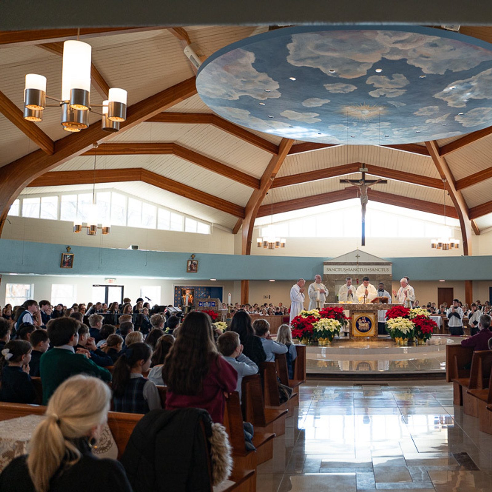 Washington Auxiliary Bishop Evelio Menjivar serves as the main celebrant of a Catholic Schools Week Mass for St. Mary’s County Catholic schools on Jan. 22, 2026 at Immaculate Heart of Mary Church in Lexington Park, Maryland. The pastors of the St. Mary’s County Catholic schools served as concelebrants for the Mass. (Catholic Standard photo by Nicole Olea)